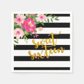 Serviette En Papier Douce 16 Napkin - Grandes bandes Noires/Blanches (Devant)