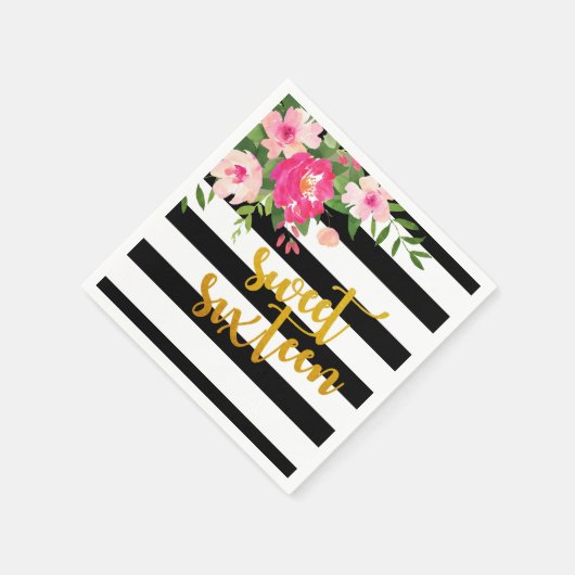Serviette En Papier Douce 16 Napkin - Grandes bandes Noires/Blanches (Coin)