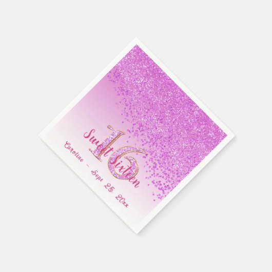 Serviette En Papier Douce 16 Parties scintillant rose en chute et serv (Coin)