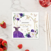 Serviette En Papier Douce 16 Robe Florale Violet Papillon Napkins (En situation)