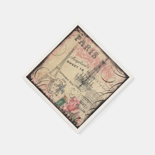 Serviette En Papier Douce 16 Tour Eiffel et lustre (Coin)