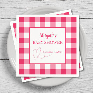 Serviette En Papier Douce Baby Shower Gingham à la Framboise