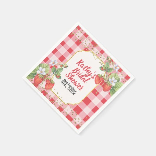 Serviette En Papier Douce Baie Aquarelle Fraise Mariage Fête de mariag (Coin)