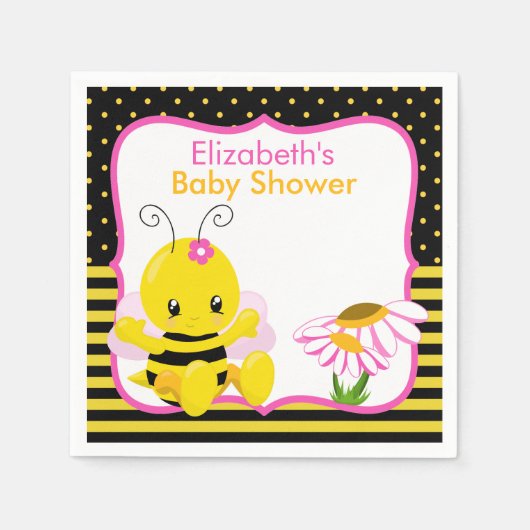 Serviette En Papier Douce Bébé Bee Girl Papier Baby shower serviettes (Devant)