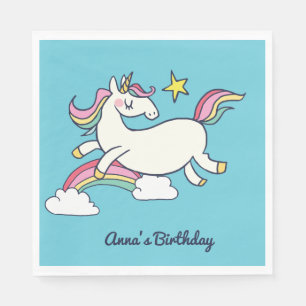 Serviette En Papier Douce doodle d'anniversaire Rainbow Unicorn Stars 