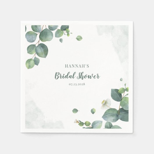 Serviette En Papier Douce Eau Mariage Eucalyptus Script Aquarelle (Devant)