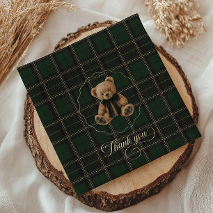 Serviette En Papier Douce Fête Bébé Tartan Vert Ours en Peluche 