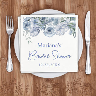 Serviette En Papier Douce Fête de Mariage Fleurie Bleu Poussiéreux