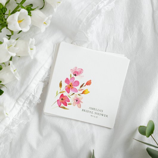 Serviette En Papier Douce Fête de Mariage Florale Aquarelle Rose