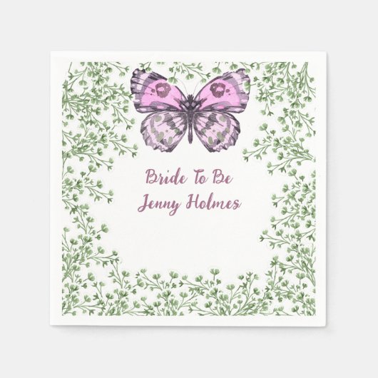 Serviette En Papier Douce Fête de Mariage Papillon Rose Verdure (Devant)