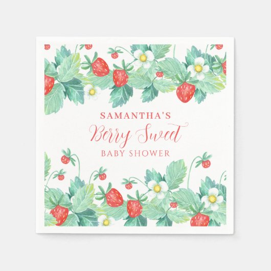 Serviette En Papier Douce Fête de Naissance aux Fraises (Devant)