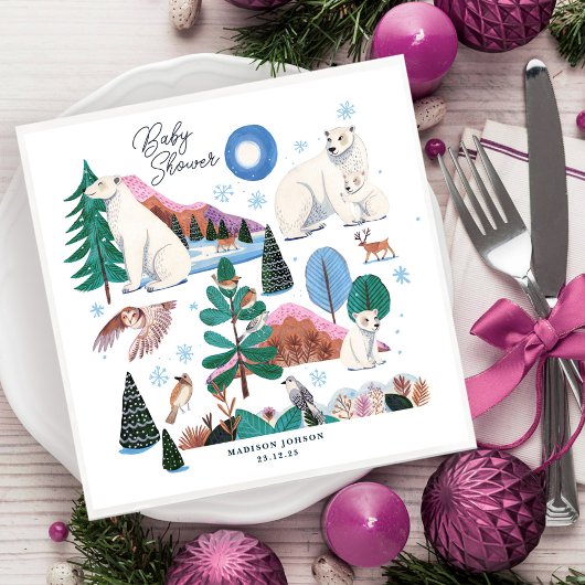 Serviette En Papier Douce Fête de Naissance d'Hiver d'Ours Polaire