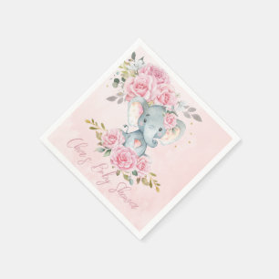 Serviette En Papier Douce Fête de Naissance Éléphant Fille Rose Floral