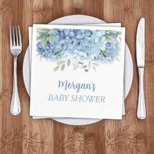Serviette En Papier Douce Fête Prénatale Fleurie Hortensias Bleus pour
