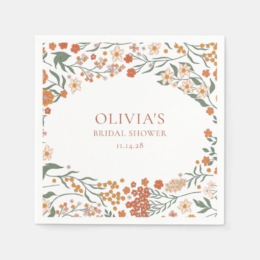 Serviette En Papier Douce Folie Fleurie Orange Bohème pour une Mariée (Devant)