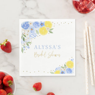 Serviette En Papier Douce Mariage Fleur Bleue Citron Fête Prénuptiale