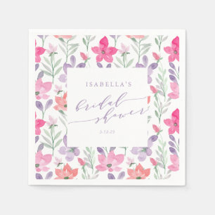 Serviette En Papier Douce Mariée Fleurs Aquarelle Rose Violet Personna