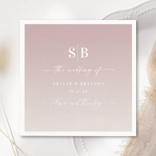 Serviette En Papier Douce Monogramme de Mariage Ombre Mauve Rose Blanc