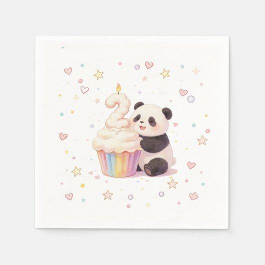 Serviette En Papier Douce Panda Pastel Bébé 2e Anniversaire (Devant)