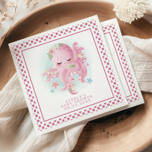 Serviette En Papier Douce Pieuvre Rose Aquarelle Fille Baby Shower