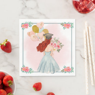 Serviette En Papier Douce tête rouge fille aquarelle Graduation servie