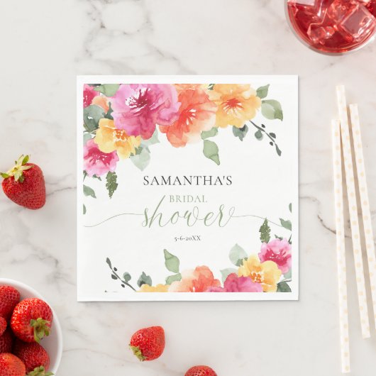 Serviette En Papier Douces pivoines roses orange printanières pour une (En situation)