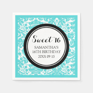 Serviette En Papier Douceur personnalisée 16 Anniversaire Napkine Aqua