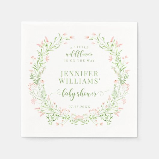 Serviette En Papier Douche bébé fleur sauvage verte rousse (Devant)