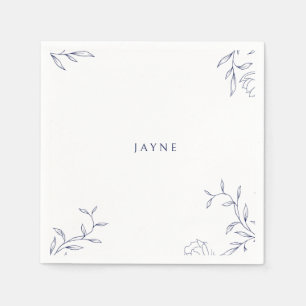 Serviette En Papier Douche botanique neutre bleu marine et blanc