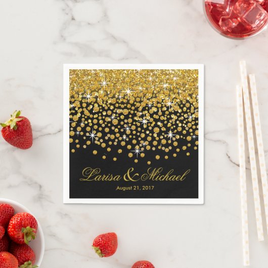 Serviette En Papier Douche Confetti parties scintillant | noir or (En situation)