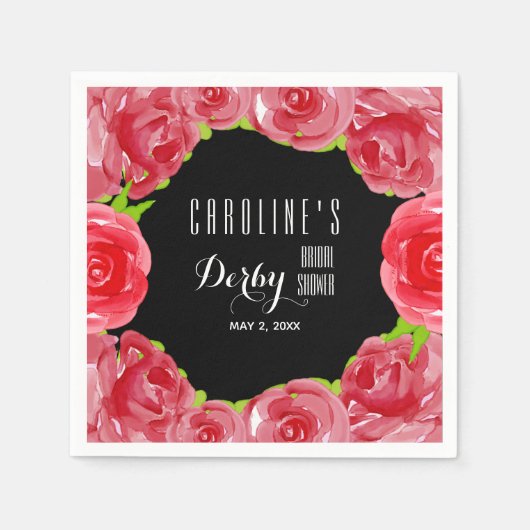 Serviette En Papier Douche de mariage Derby aux roses rouges aquarelle (Devant)