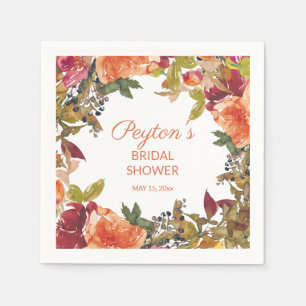 Serviette En Papier Douche de mariage floral bordeaux rouille orange 