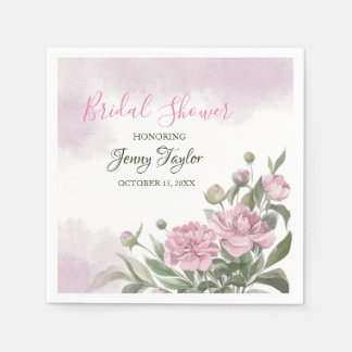 Serviette En Papier Douche de Mariée Aquarelle Pivoine Rose