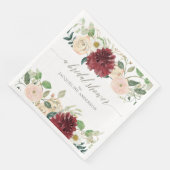 Serviette En Papier Douche de Mariée Automne Bourgogne Rose Floral Feu (Coin)