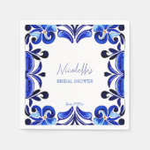 Serviette En Papier douche de mariée carreaux méditerranéens bleu fran (Devant)