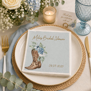 SERVIETTE EN PAPIER DOUCHE DE MARIÉE COWBOY FLEUR BLEUE