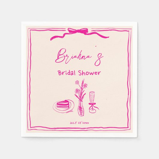 Serviette En Papier Douche de mariée rose rétro griffée manuscrite (Devant)