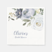 Serviette En Papier Douche de nuptiale fleurie et botanique bleu pouss (Devant)