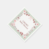 Serviette En Papier Douche éditable en gingham avec ruban fleuri vert  (Coin)