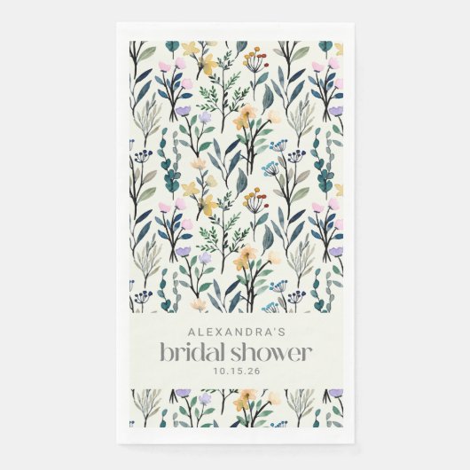 Serviette En Papier Douche Fleur de Champ Aquarelle Esthétique Boho  (Devant)