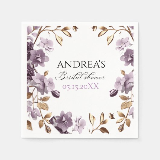 Serviette En Papier "douche nuptiale à fleurs violettes et feuilles d' (Devant)