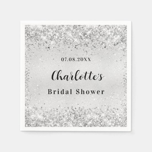Serviette En Papier Douche nuptiale argent confetti élégant (Devant)