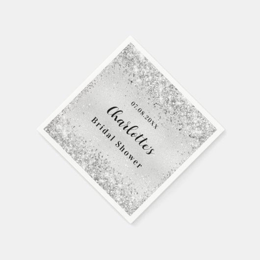 Serviette En Papier Douche nuptiale argent confetti élégant (Coin)