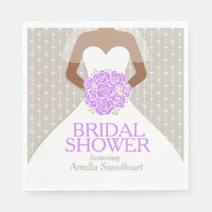 Serviette En Papier Douche nuptiale blanc mariage robe violet roses