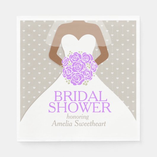 Serviette En Papier Douche nuptiale blanc mariage robe violet roses (Devant)