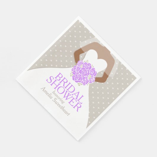 Serviette En Papier Douche nuptiale blanc mariage robe violet roses (Coin)