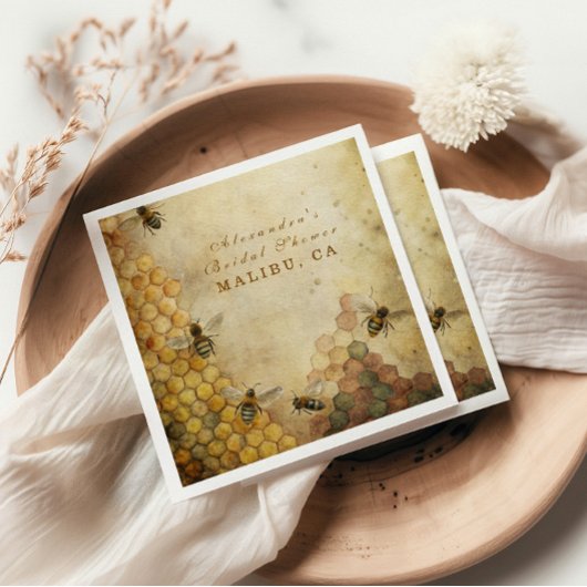 Serviette En Papier Douche nuptiale d'abeille dorée