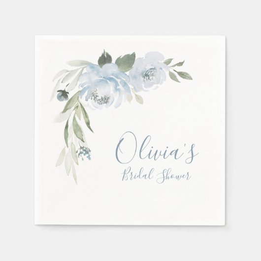 Serviette En Papier Douche nuptiale fleurie bleu-duvet (Devant)