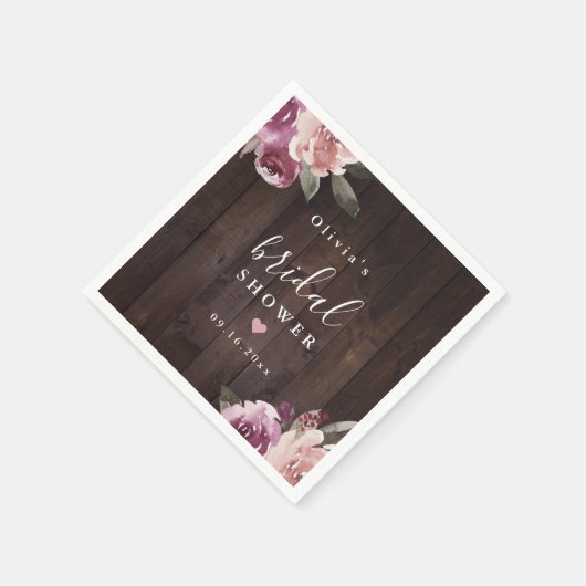 Serviette En Papier Douche nuptiale mauve fleurie (Coin)