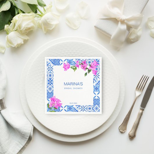 Serviette En Papier Douche nuptiale pour Carreaux bleus Bougainvillea